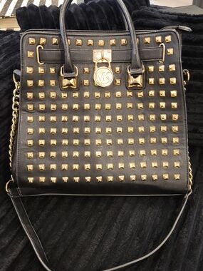 Michael Kors Black Leather Tote with Gold Hardware